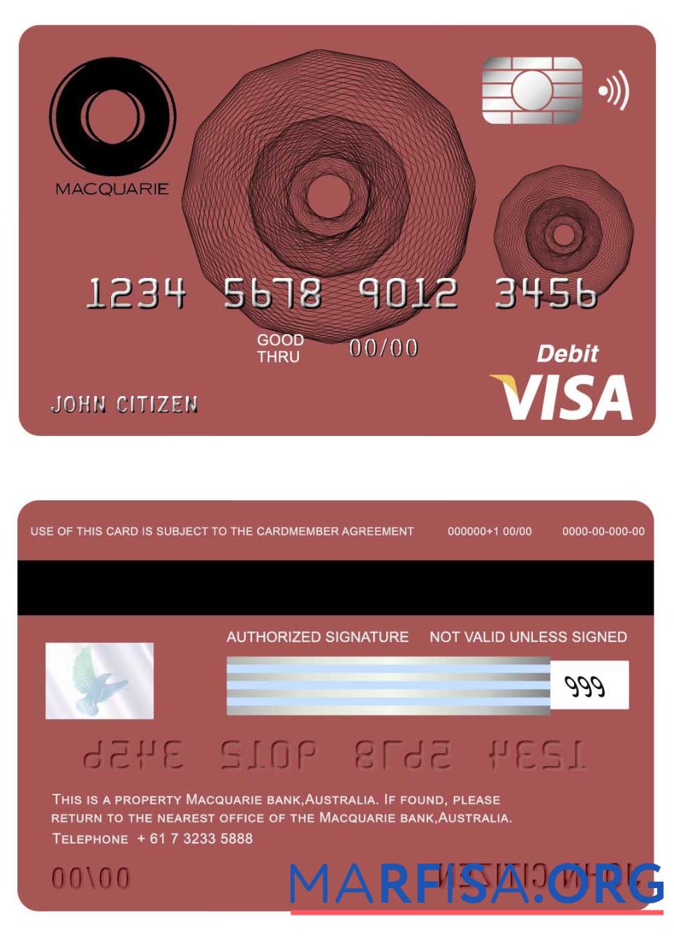Realistic Australia Macquarie bank visa card example